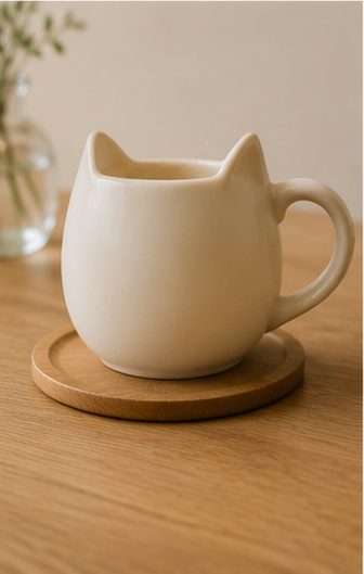 猫の形をした白いマグカップ